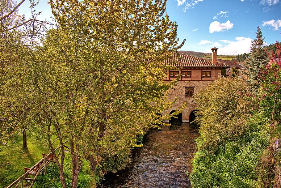 river, landscape, trees, nature, architecture, built structure HD wallpaper