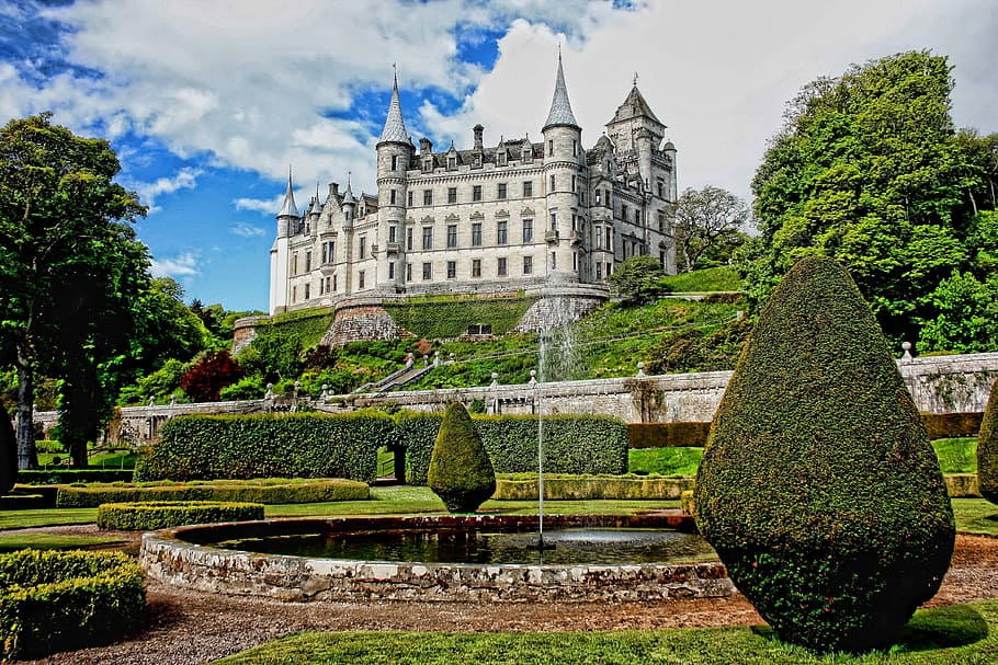 white concrete castle, dunrobin, architecture, medieval, old HD wallpaper