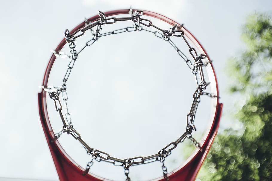 gray and red metal basketball hoop, closeup photo of red ring toy, HD wallpaper