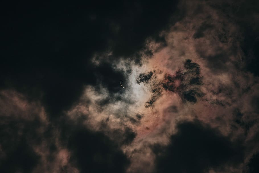 sun covered by cloudy skies, night, dark, sky, moon, cloud - sky HD wallpaper