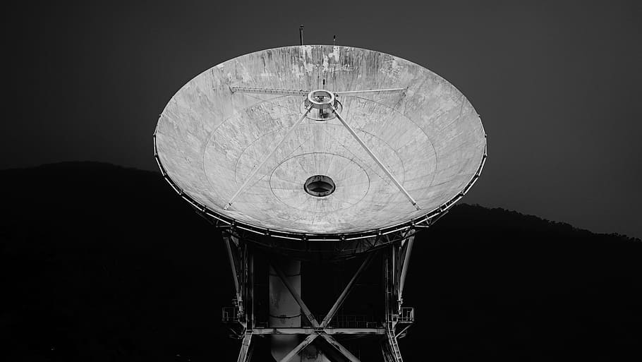 dark, sky, mountain, black and white, satellite, satellite dish HD wallpaper