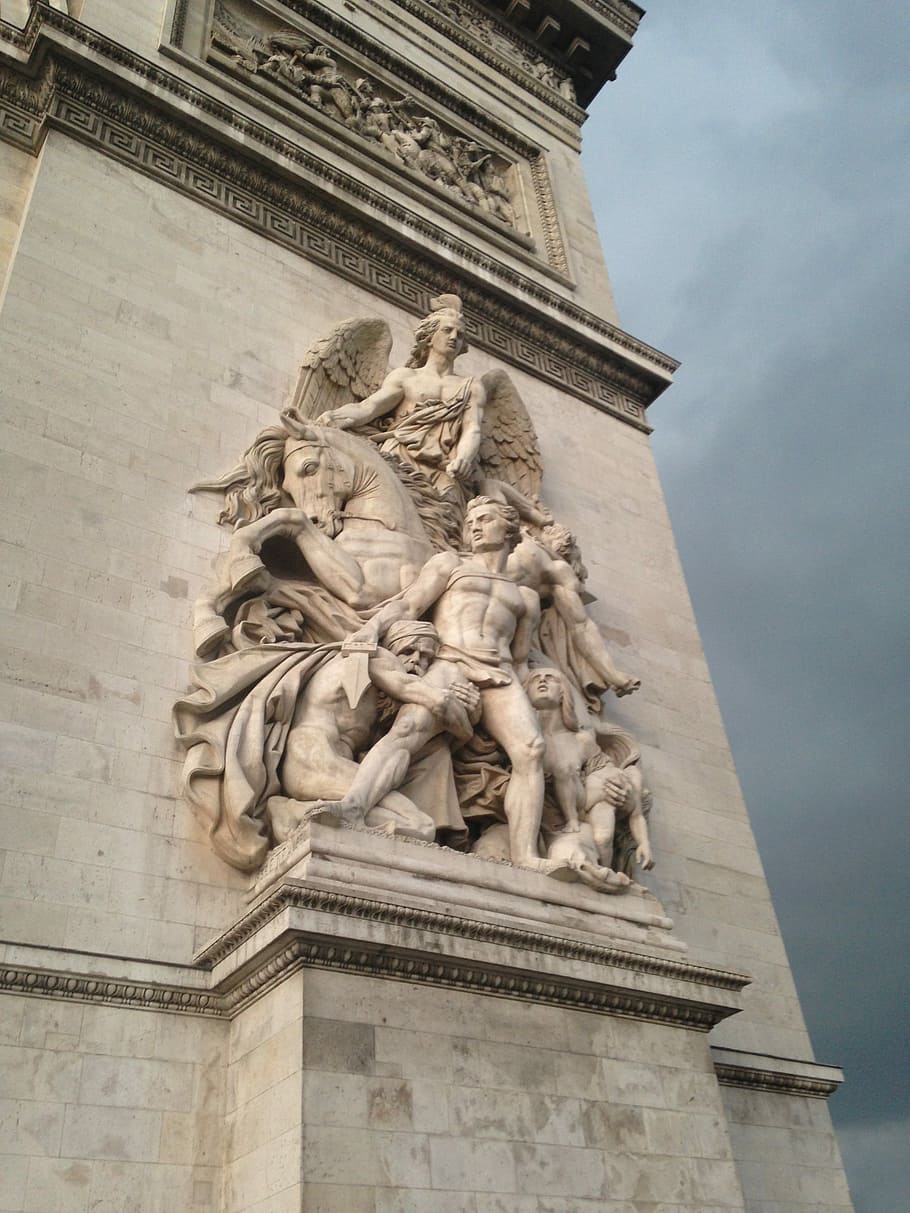 Paris, Arc, De, arc de, art, statue, architecture, low angle view HD wallpaper