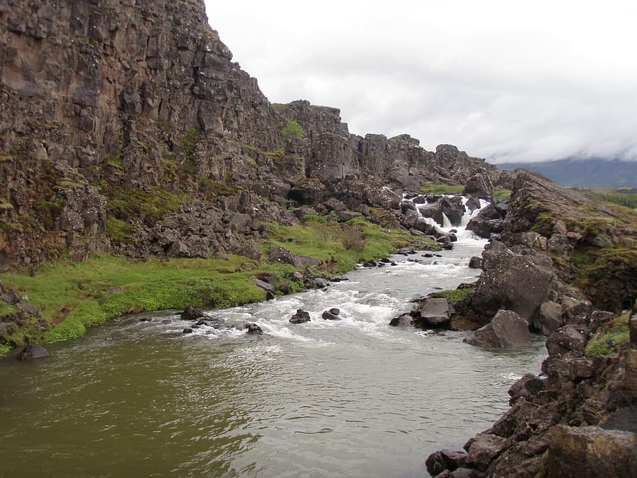 iceland, stream, mountains, landscape, natural, nature, water HD wallpaper