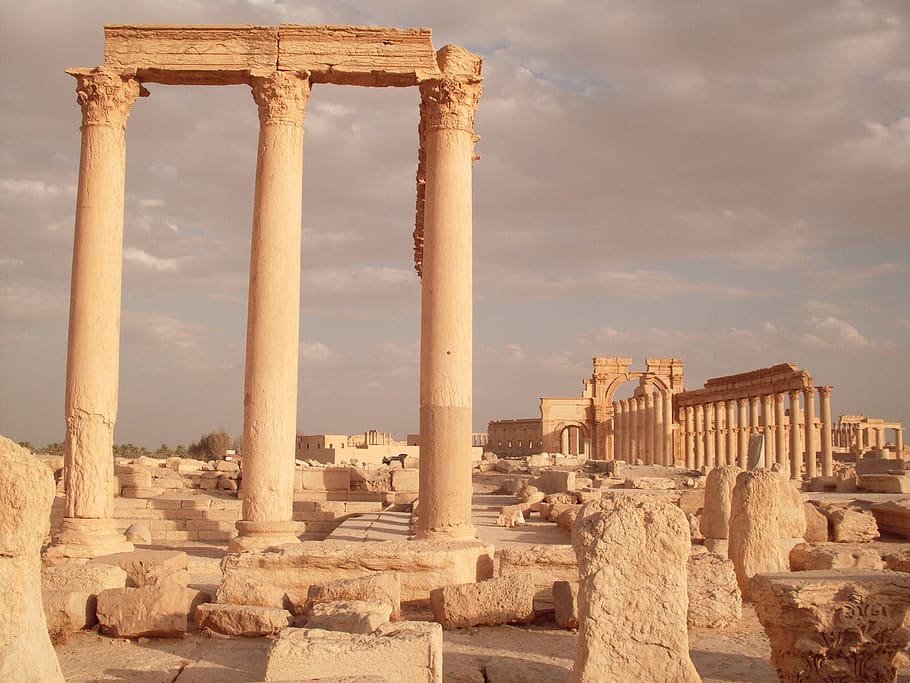 palmyra, rome, syria, colonnade, excavations, arhitecture, ancient