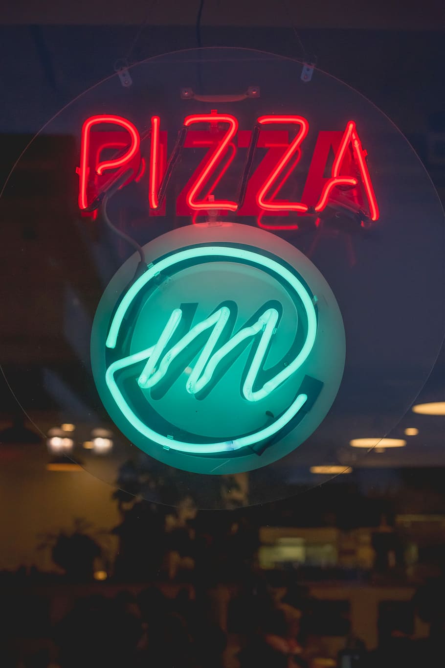 red and green pizza tube signage, Pizza LED signage, neon, text HD wallpaper