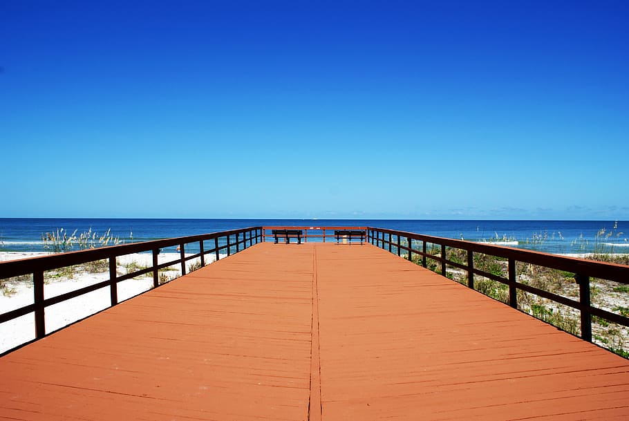 pier, beach, sky, sand, water, mexican, gulf, summer, florida HD wallpaper