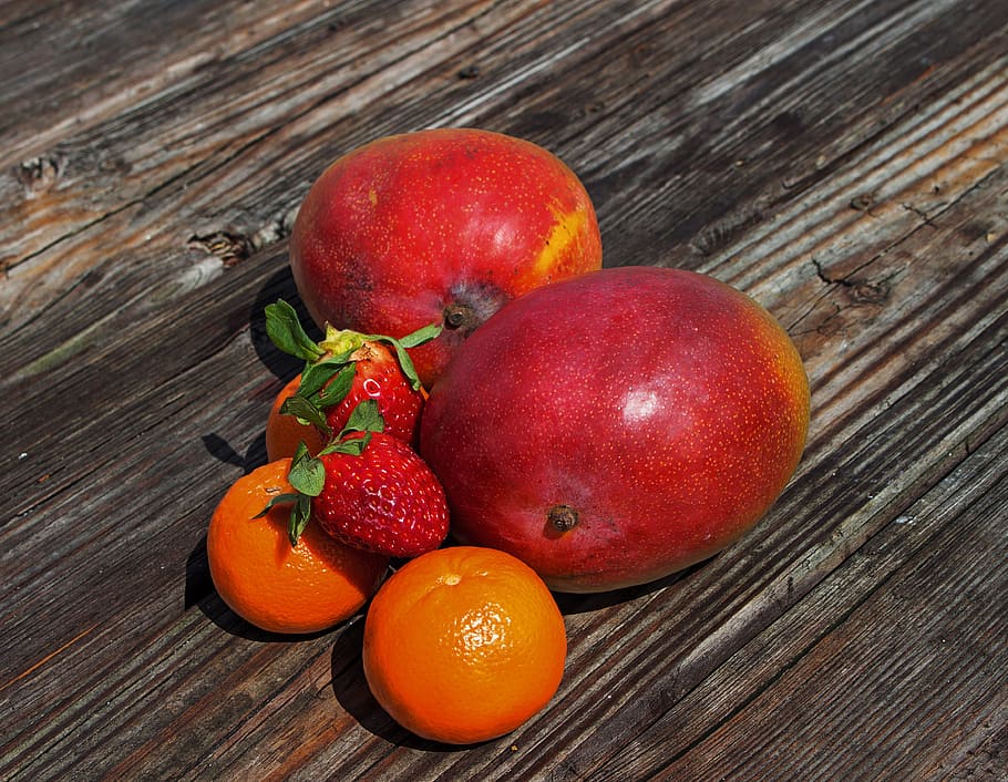 fruit, mango, tropical fruit, strawberries, tangerine, food and drink HD wallpaper