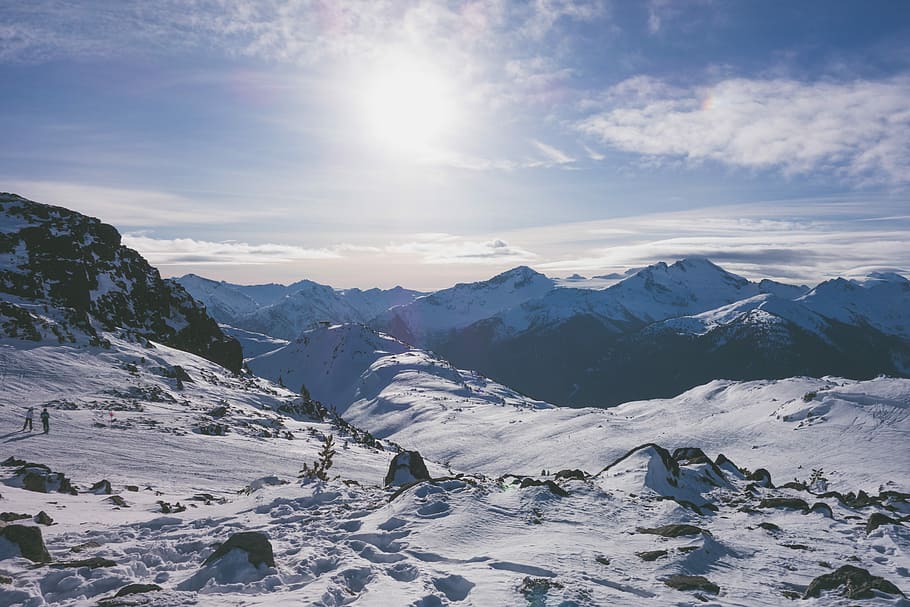 group of people standing on top snowy mountain during daytime, snow capped mountains at daytime HD wallpaper