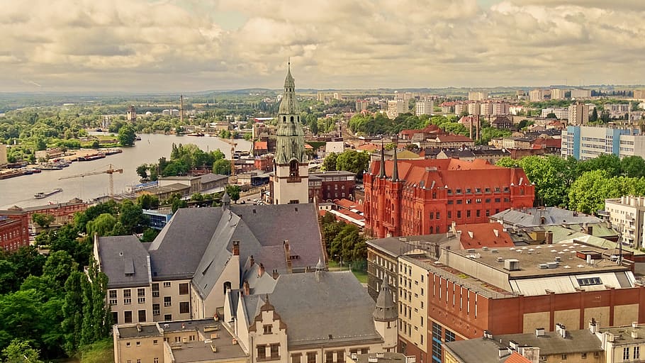 poland, stettin, clouds, building exterior, architecture, built structure HD wallpaper