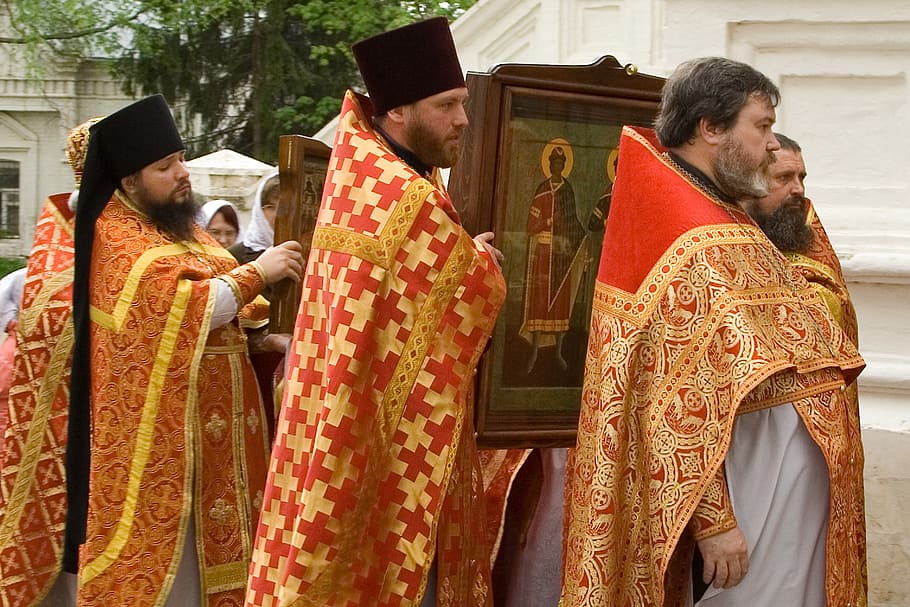 the procession, priest, icon, traditional clothing, group of people HD wallpaper