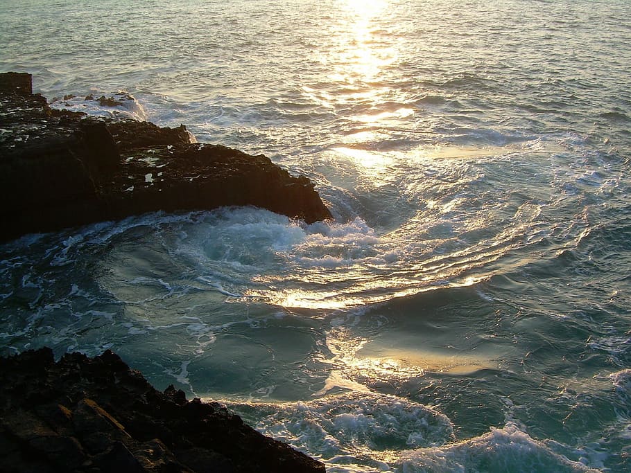 sea, atlantic, sun, strudel, water, wave, ocean, nature, evening sun, HD wallpaper