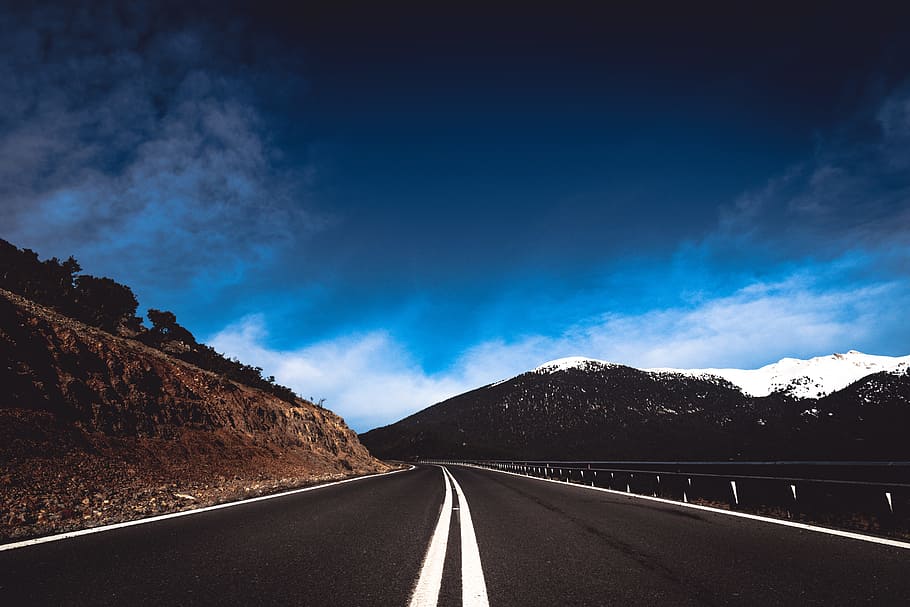 HD wallpaper: road near mountain under blue sky, empty asphalt road with  mountain as background photo | Wallpaper Flare