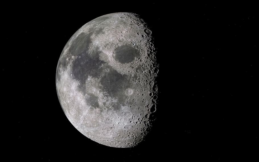 moon photography with black background, satellite, space, crater