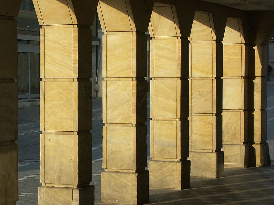 architecture, pillar, light, shadow, sand stone, architectural column HD wallpaper