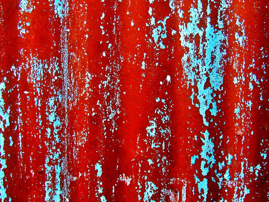 red and blue surface, background, paint, rusty, corrugated HD wallpaper