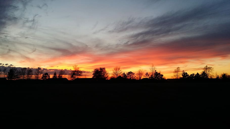 Sunset, Evening, Orange, Purple, sky, glow, city, nature, sunset landscape HD wallpaper