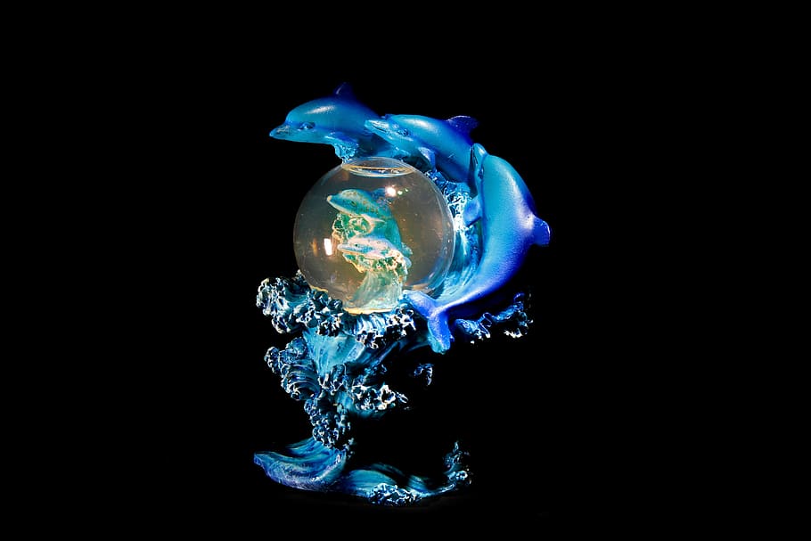blue ceramic dolphin water globe digita wallpaper, fish, ball, HD wallpaper