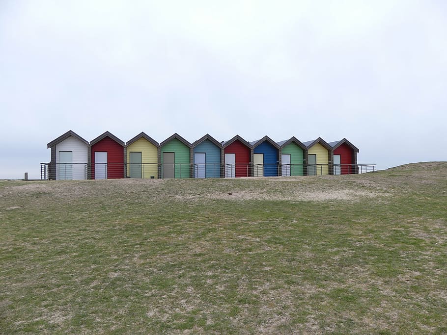 beach, beach huts, seaside, northumberland, blyth, architecture, HD wallpaper