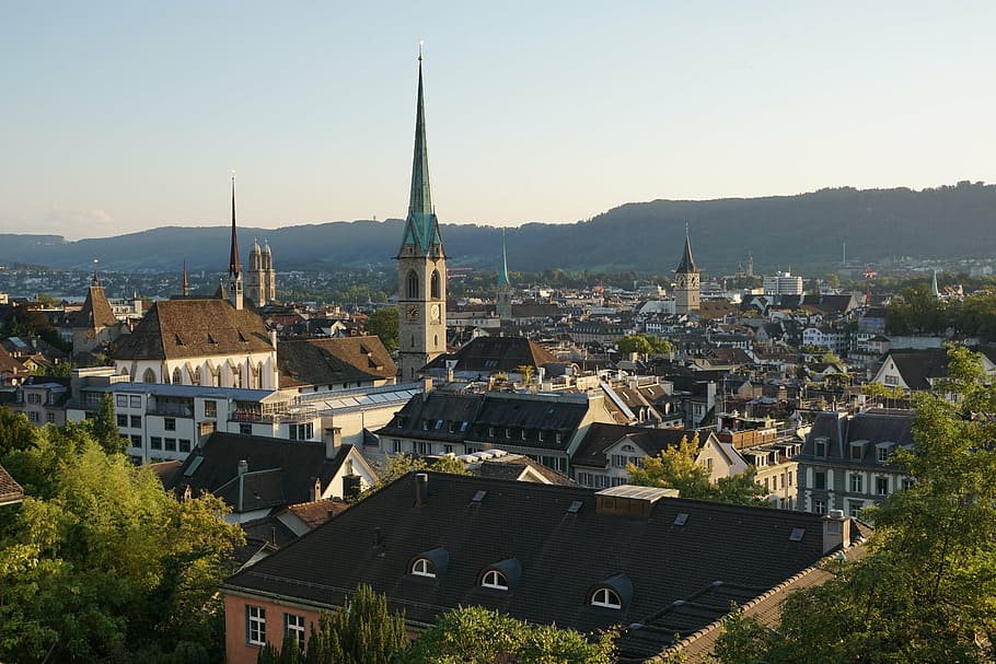 zurich, old town, churches, switzerland, roofs, city, homes, HD wallpaper