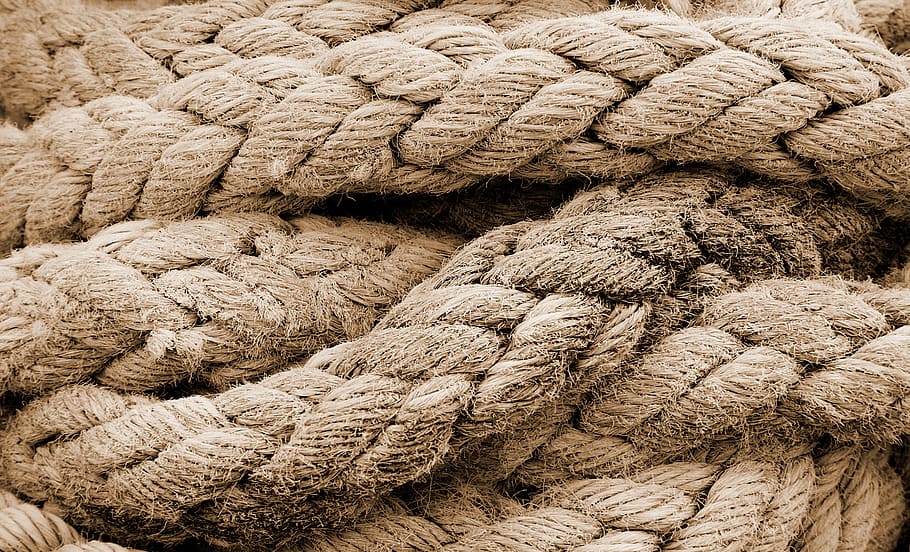 Rope, Frayed, Old, Strand, Weave, coiled, sepia, worn, used, HD wallpaper