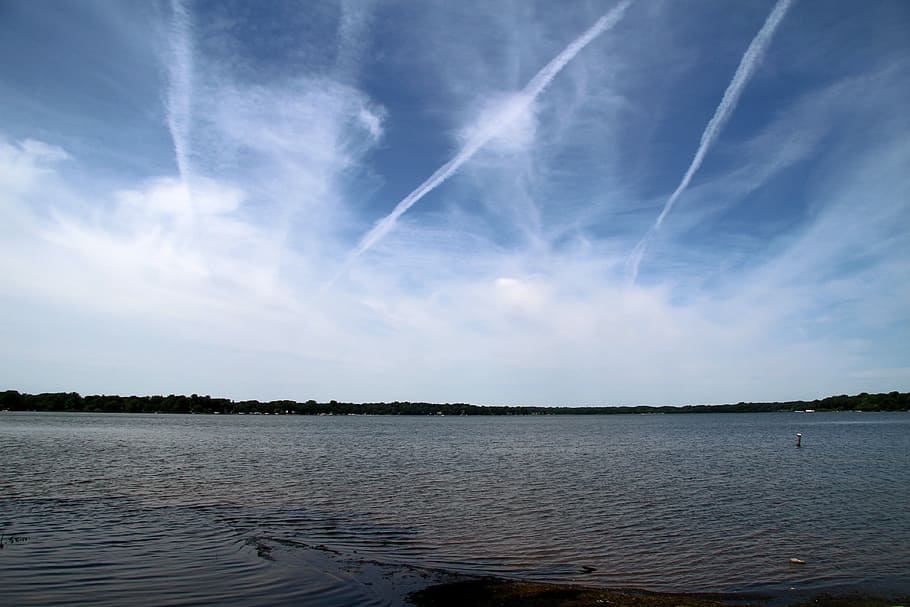 Clouds, Lake, Contrails, sky, tranquility, water, cloud - sky HD wallpaper