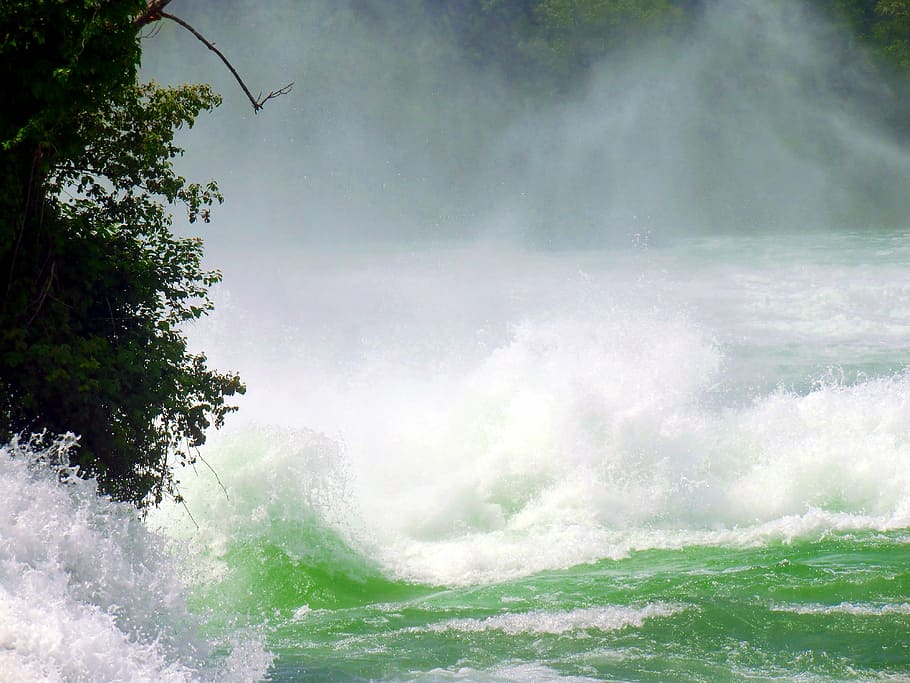 Rhine Falls, Waterfall, Spray, roaring, foaming, water mass, HD wallpaper