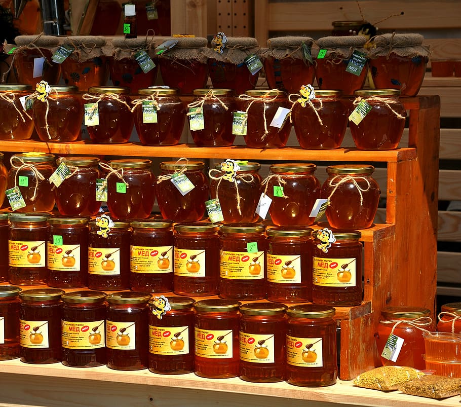 honey, market, exhibition, jam, farm, bee, container, variation, HD wallpaper