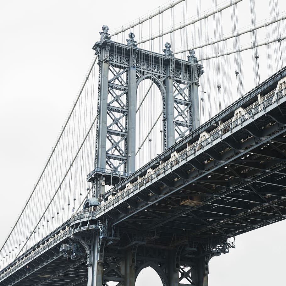 low-angle photography of George Washington Bridge, Brooklyn New York, low angle photography of gray suspension bridge HD wallpaper