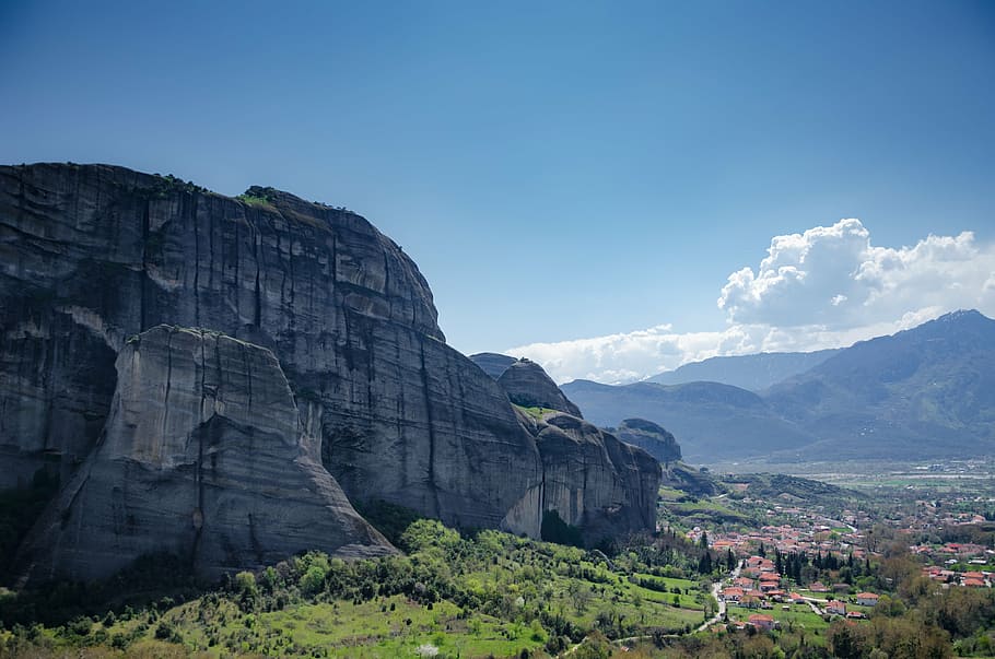 landscape, rocks, greece, meteora, greek landscape, nature HD wallpaper