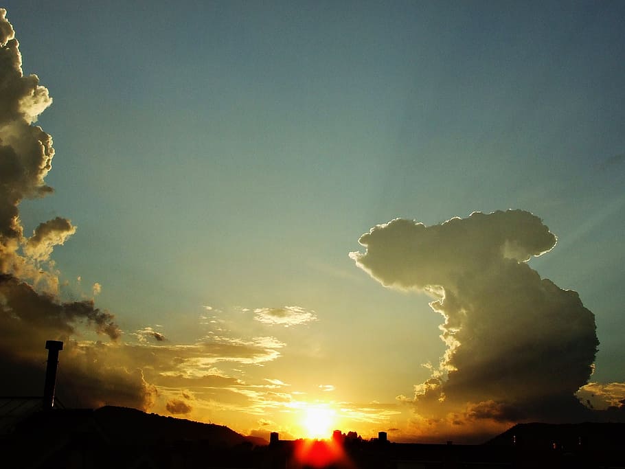 clouds, sun, sky, sunset, dawn, rays, blue, horizon, output sun HD wallpaper