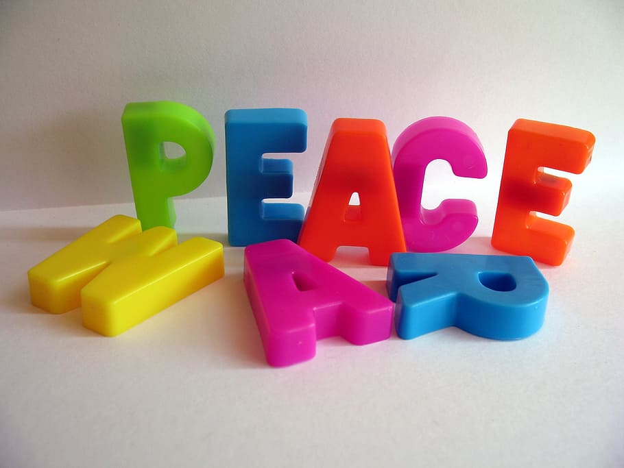 close-up photo of assorted-color letters ornament, peace, war HD wallpaper