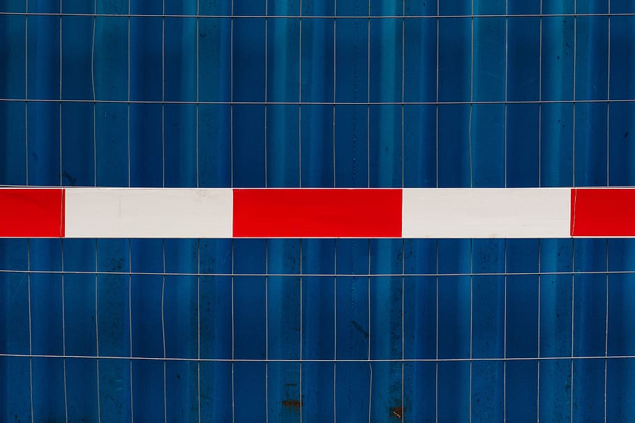 white and red painted wall, blue steel board, barrier, abstract HD wallpaper