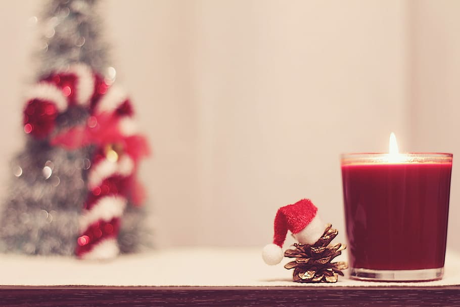 red candle on table, christmas, decoration, christmas Decoration HD wallpaper