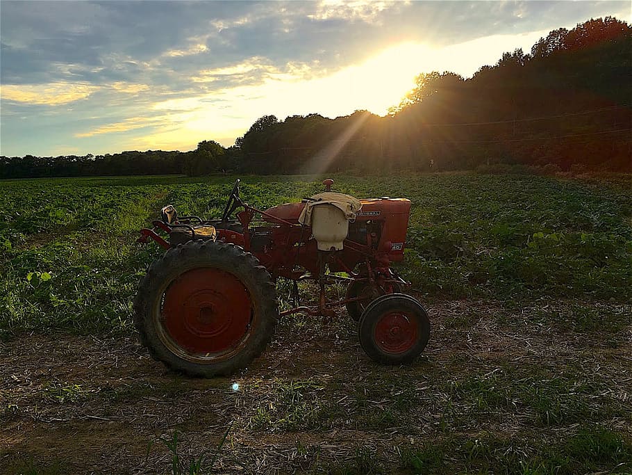 tractor, farm, sunset, light, agriculture, field, rural, farming HD wallpaper