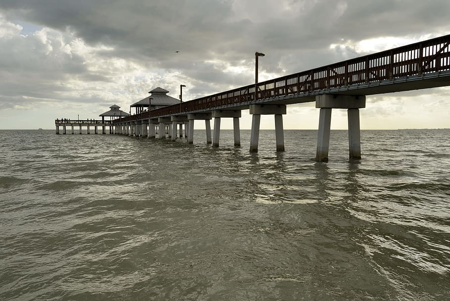 water, sea, pier, ocean, gulf of mexico, fort myers, florida, HD wallpaper