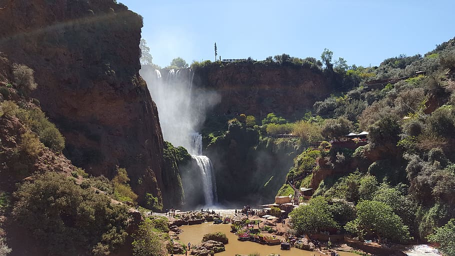 Waterfall Near Green Trees during Daytime, landscape, morocco HD wallpaper