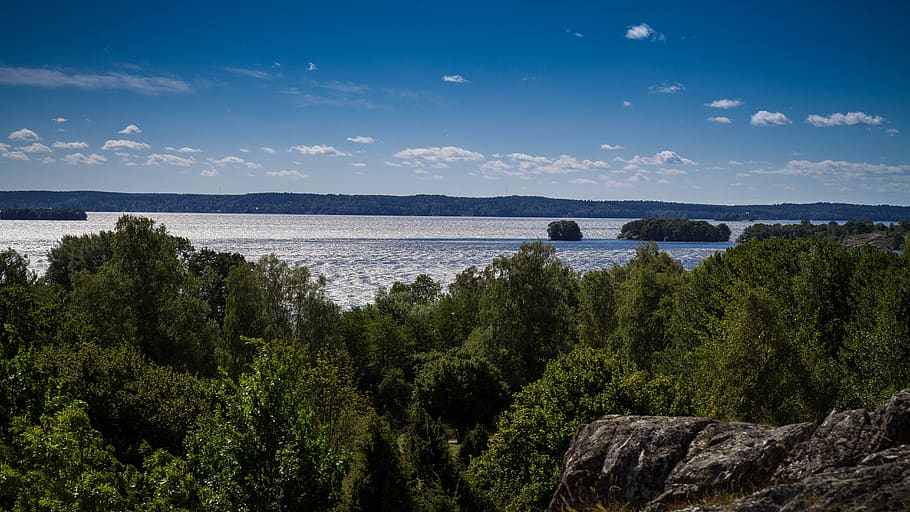 nature, waters, panorama, sky, landscape, tree, sea, coast HD wallpaper