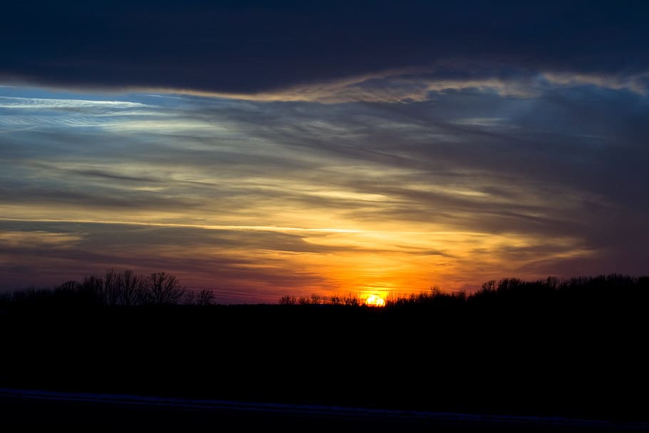 blue, white, and yellow skies during sunset, sky, storm, clouds HD wallpaper
