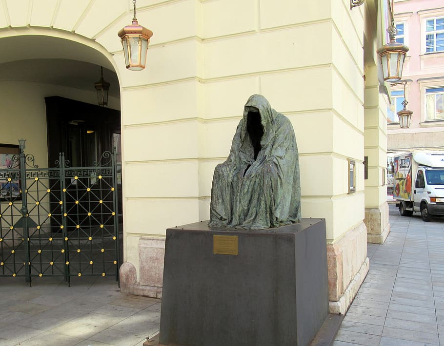 prague, theatre, statue, architecture, built structure, real people HD wallpaper