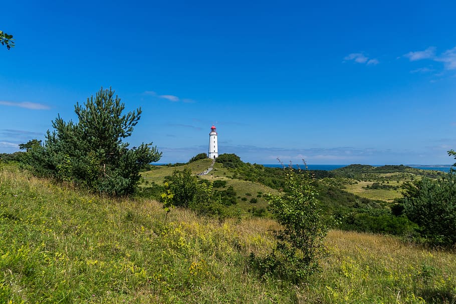 lighthouse, landscape, sky, stralsund, guidance, tower, plant HD wallpaper