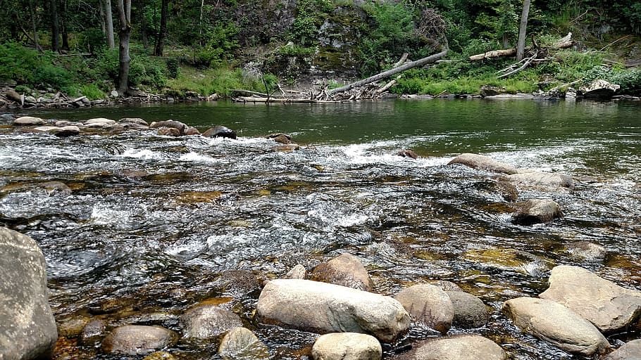 river, remote, stream, rapids, pool, stones, scenery, nature HD wallpaper