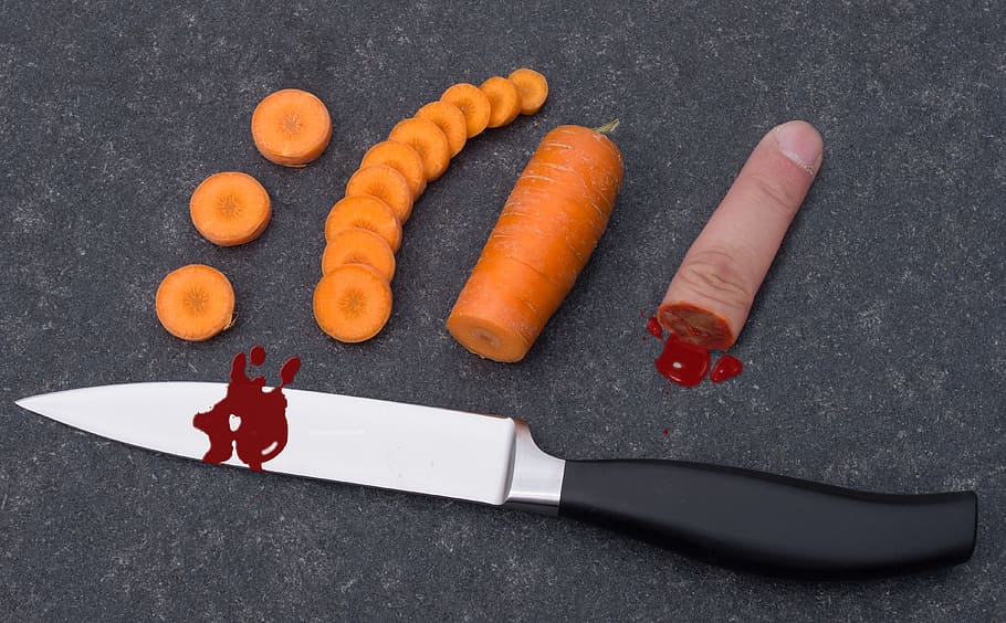 ouch, knife, sharp knife, cut, kitchen knife, dangerous, blood HD wallpaper