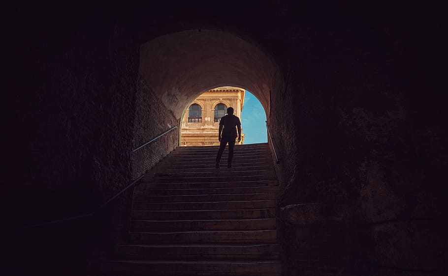 architecture, building, infrastructure, stairs, cave, people HD wallpaper