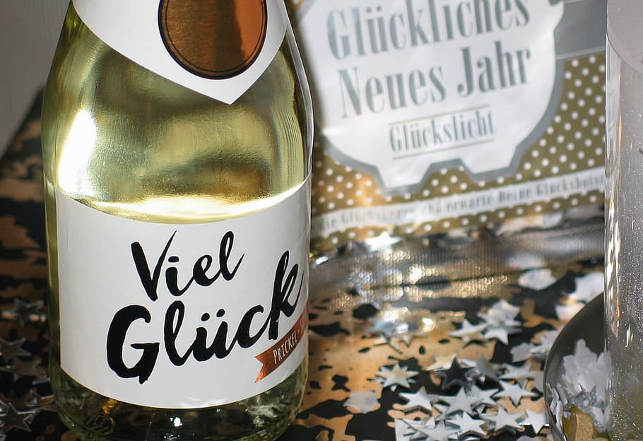 Viel Gluck bottle on table, good luck, new year's eve, happy new year, HD wallpaper