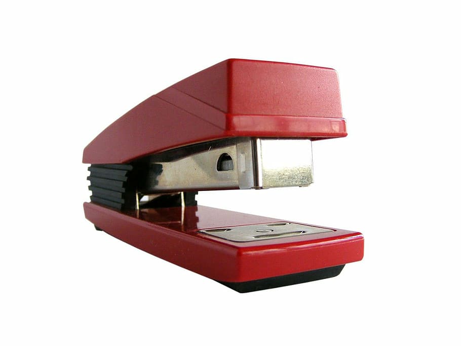 stapler, red, fastener, pins, office, tool, studio shot, indoors HD wallpaper