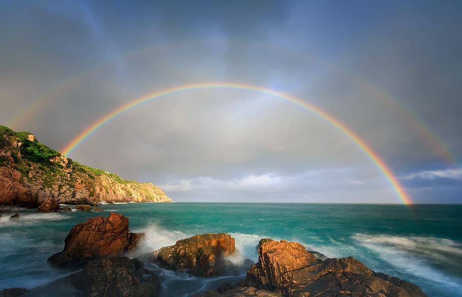 brown cliff diving, scenery, rainbow, coast, binh thuan vietnam, HD wallpaper
