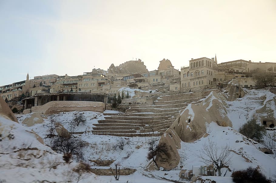 rock, road, winter, landmark, mountains, landscape, tourist attraction HD wallpaper