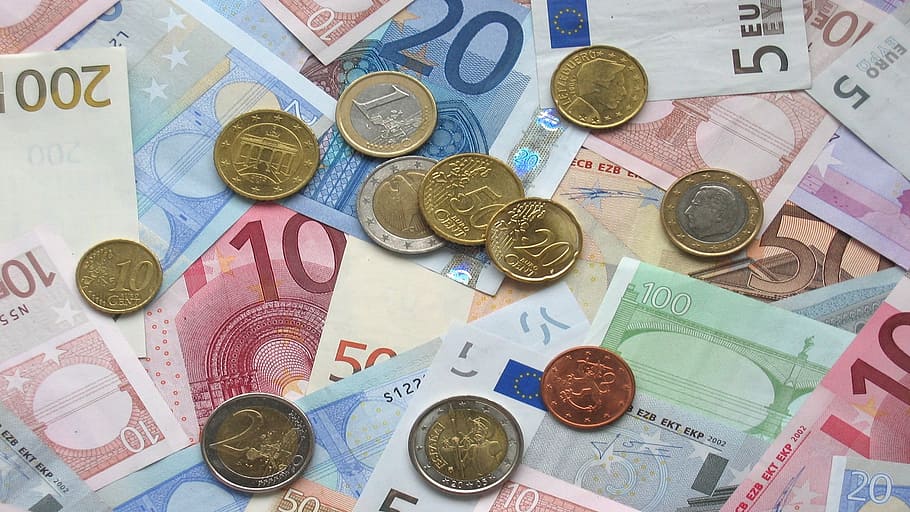 assorted banknotes and coins, euro, bank notes, european currency, HD wallpaper