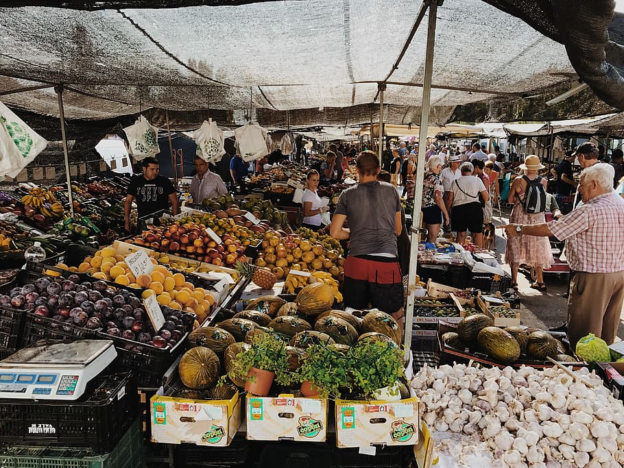 group of people at the vegetable market, group of people on market during daytime HD wallpaper