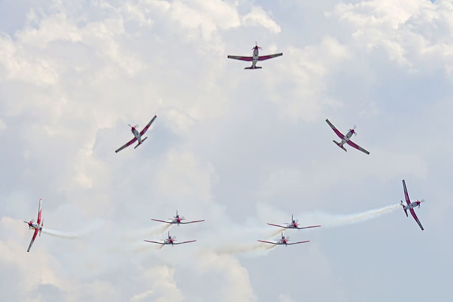 Event, Aircraft, flugshow, flying, airshow, airplane, sky, cloud - sky HD wallpaper